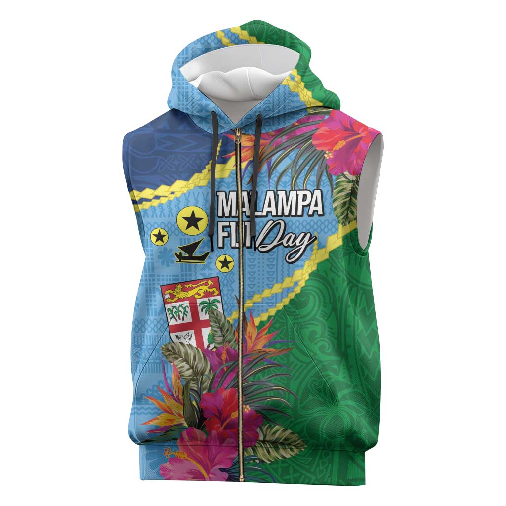 Personalized Malampa Fiji Day Together We Grow Sleeveless Zip Hoodie Special Tapa Mix - Polynesian Pride