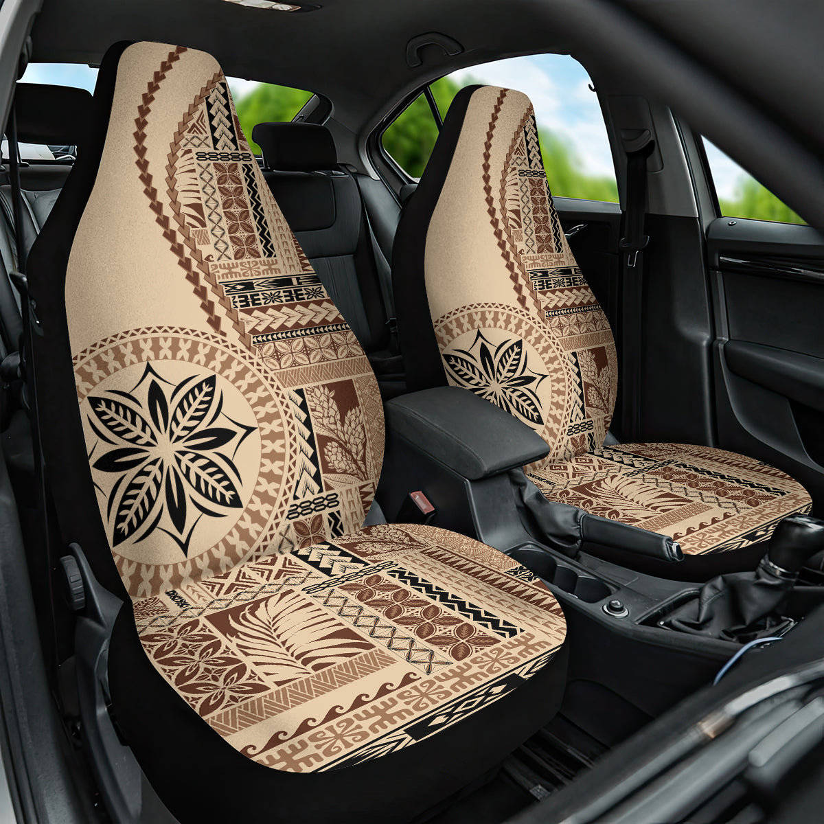 Samoa Siapo Motif Car Seat Cover Classic Style LT7 One Size Beige - Polynesian Pride