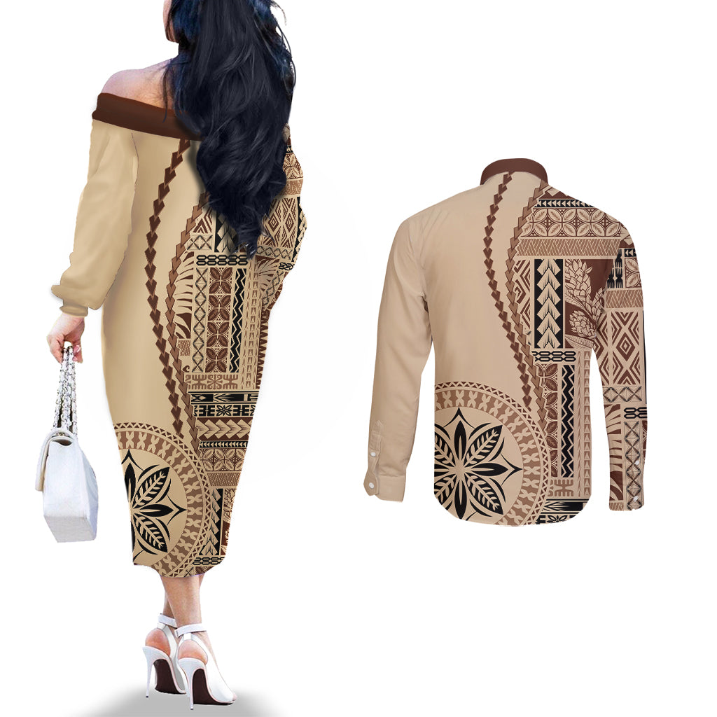 samoa-siapo-motif-couples-matching-off-the-shoulder-long-sleeve-dress-and-long-sleeve-button-shirt-classic-style