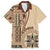 Samoa Siapo Motif Family Matching Off Shoulder Maxi Dress and Hawaiian Shirt Classic Style LT7 Dad's Shirt - Short Sleeve Beige - Polynesian Pride