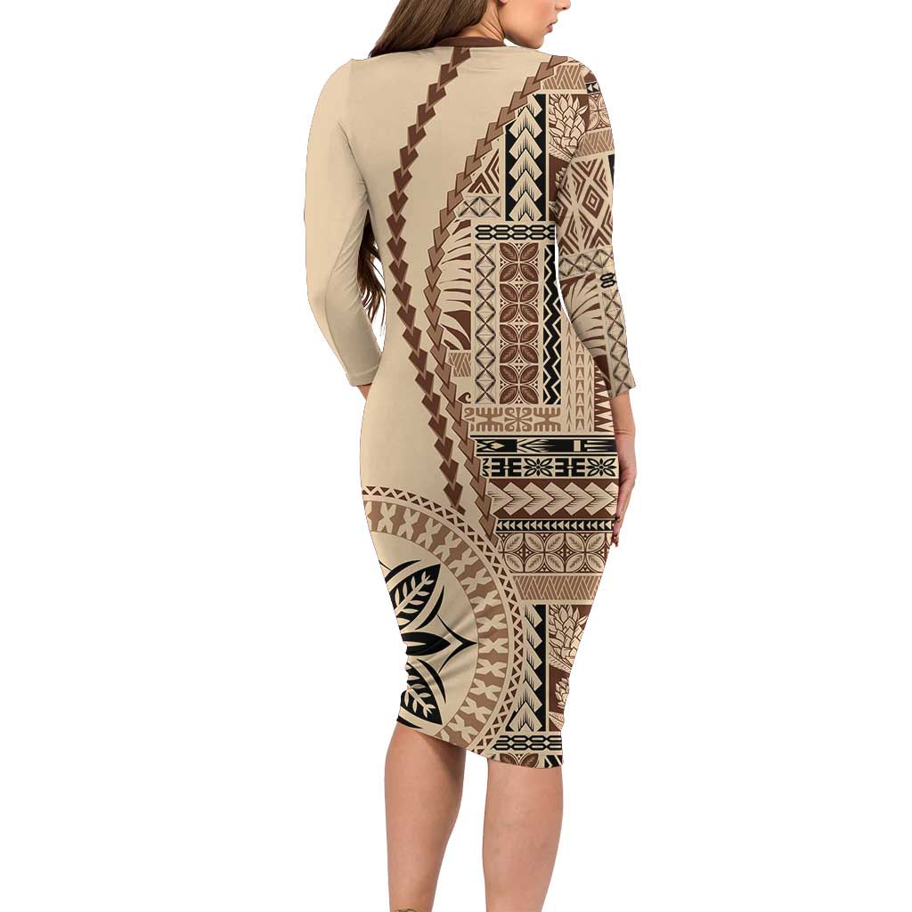 Samoa Siapo Motif Long Sleeve Bodycon Dress Classic Style LT7 - Polynesian Pride