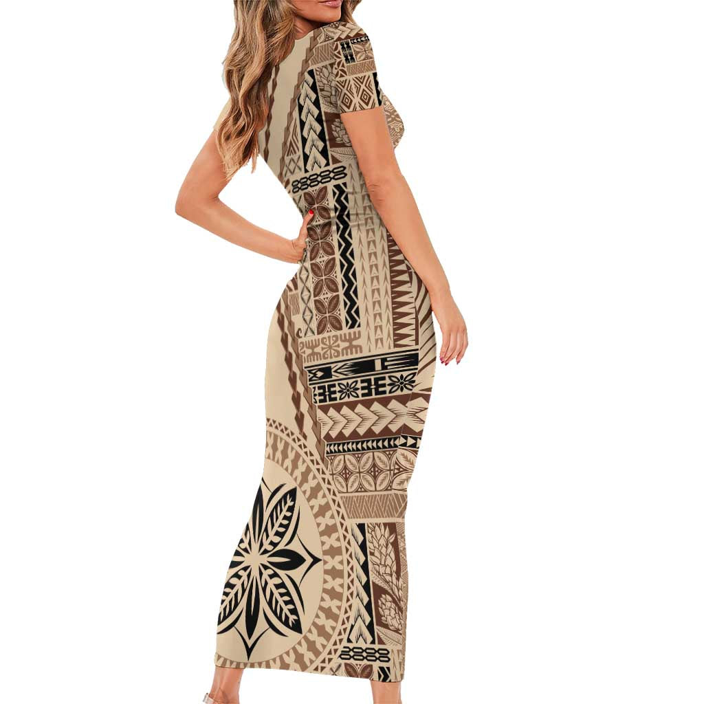 Samoa Siapo Motif Short Sleeve Bodycon Dress Classic Style LT7 - Polynesian Pride