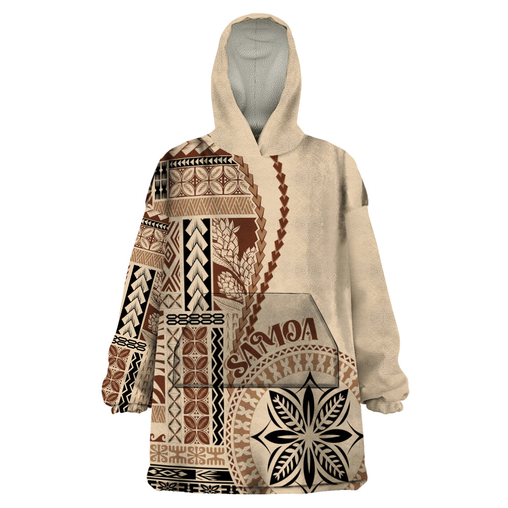 Samoa Siapo Motif Wearable Blanket Hoodie Classic Style LT7 One Size Beige - Polynesian Pride