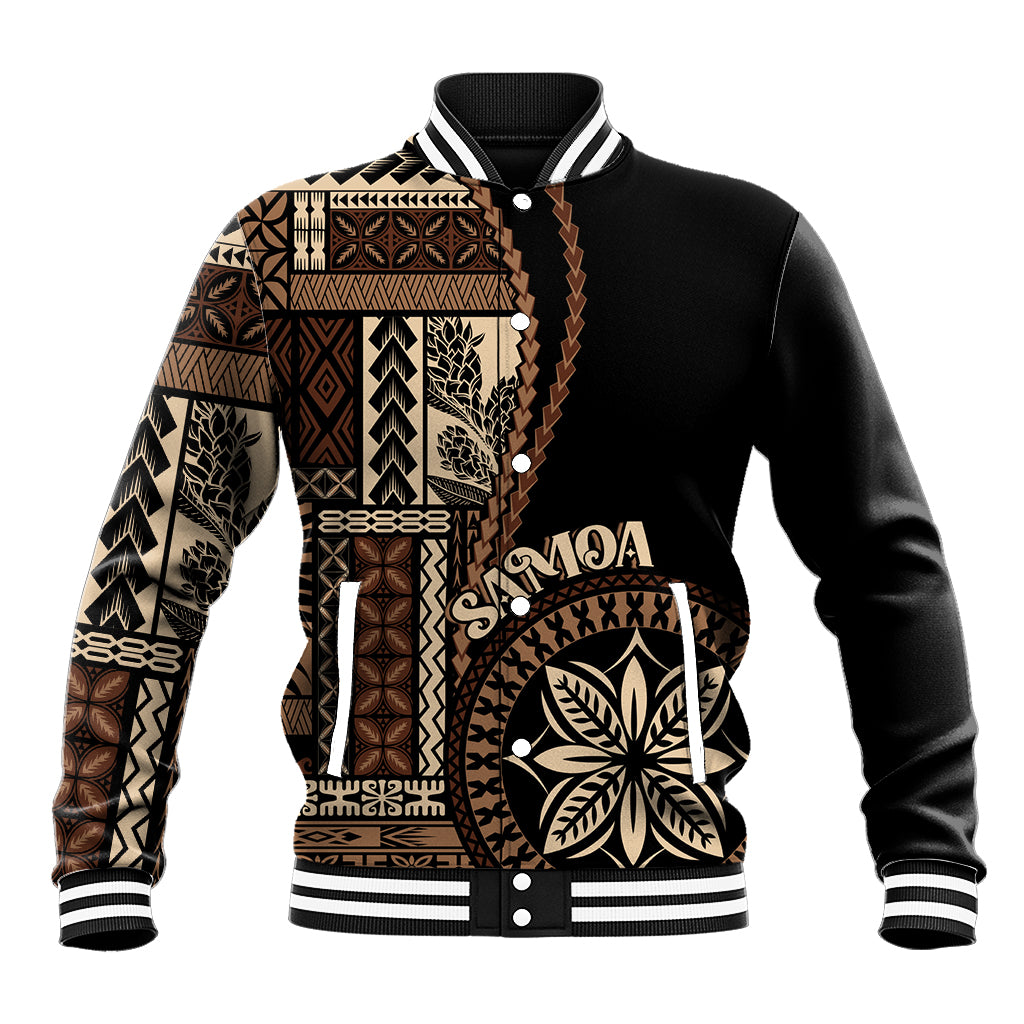 Samoa Siapo Motif Baseball Jacket Classic Style - Black Ver LT7 Unisex Black - Polynesian Pride