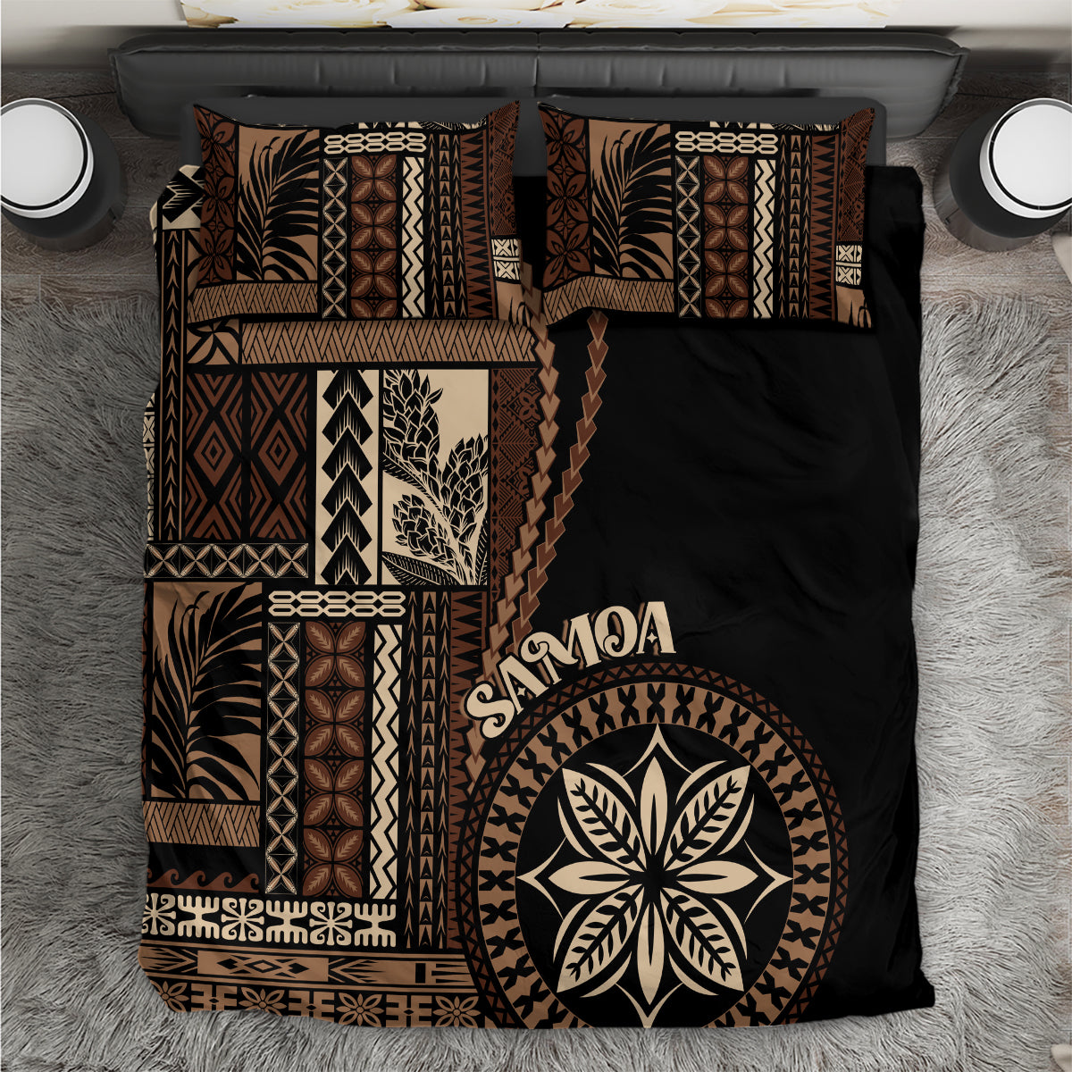 Samoa Siapo Motif Bedding Set Classic Style - Black Ver LT7 Black - Polynesian Pride
