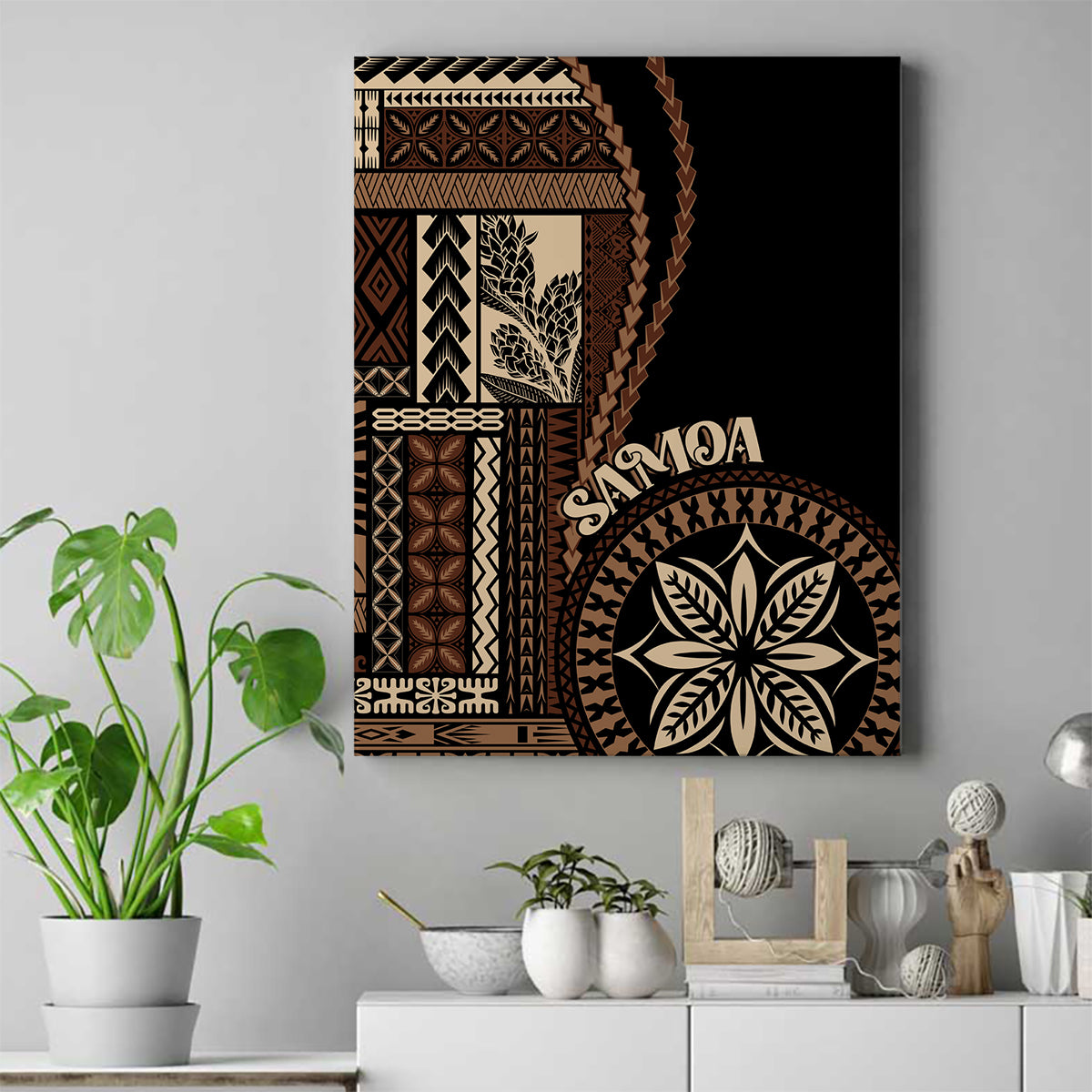 Samoa Siapo Motif Canvas Wall Art Classic Style - Black Ver LT7 Black - Polynesian Pride