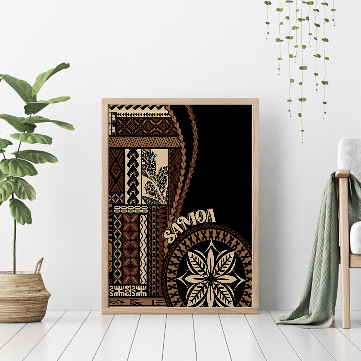Samoa Siapo Motif Canvas Wall Art Classic Style - Black Ver LT7 - Polynesian Pride