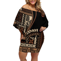 Samoa Siapo Motif Family Matching Off Shoulder Short Dress and Hawaiian Shirt Classic Style - Black Ver LT7 Mom's Dress Black - Polynesian Pride
