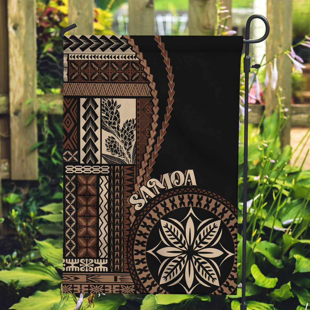 Samoa Siapo Motif Garden Flag Classic Style - Black Ver LT7 Garden Flag Black - Polynesian Pride