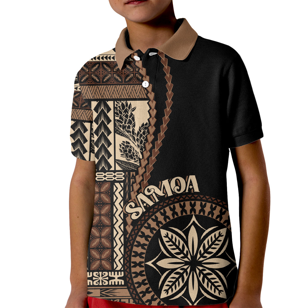 Samoa Siapo Motif Kid Polo Shirt Classic Style - Black Ver LT7 Kid Black - Polynesian Pride