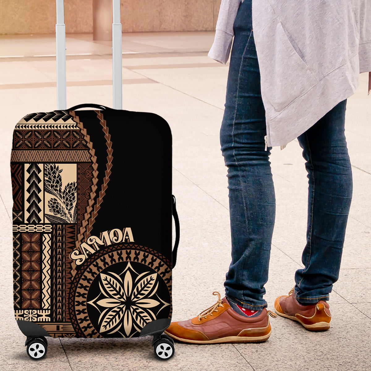 Samoa Siapo Motif Luggage Cover Classic Style - Black Ver LT7 Black - Polynesian Pride