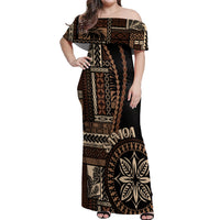 Samoa Siapo Motif Off Shoulder Maxi Dress Classic Style - Black Ver LT7 Women Black - Polynesian Pride