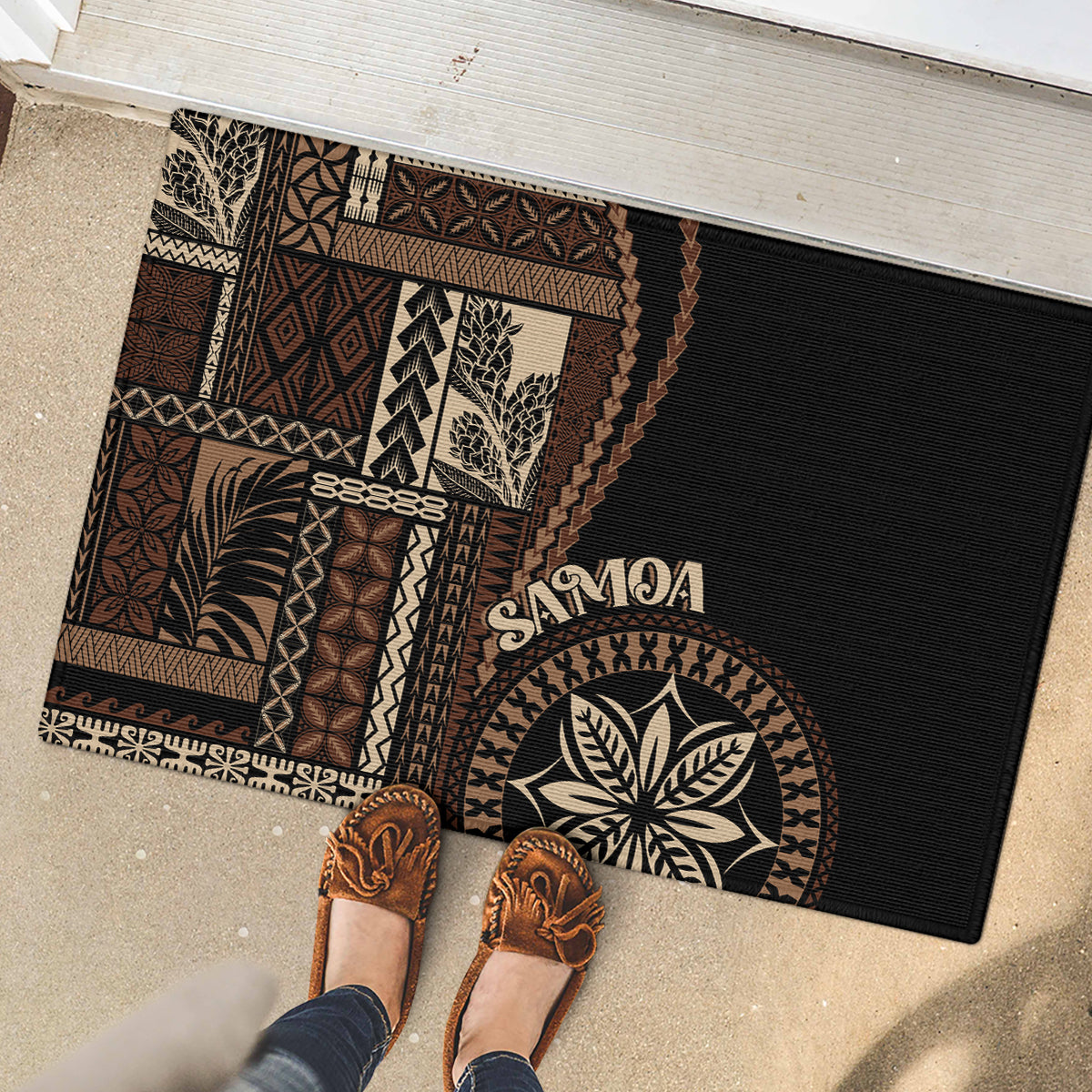 Samoa Siapo Motif Rubber Doormat Classic Style - Black Ver LT7 - Polynesian Pride