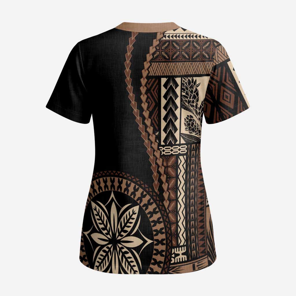 Samoa Siapo Motif Scrub Top Classic Style - Black Ver - Polynesian Pride