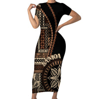 Samoa Siapo Motif Short Sleeve Bodycon Dress Classic Style - Black Ver LT7 Long Dress Black - Polynesian Pride