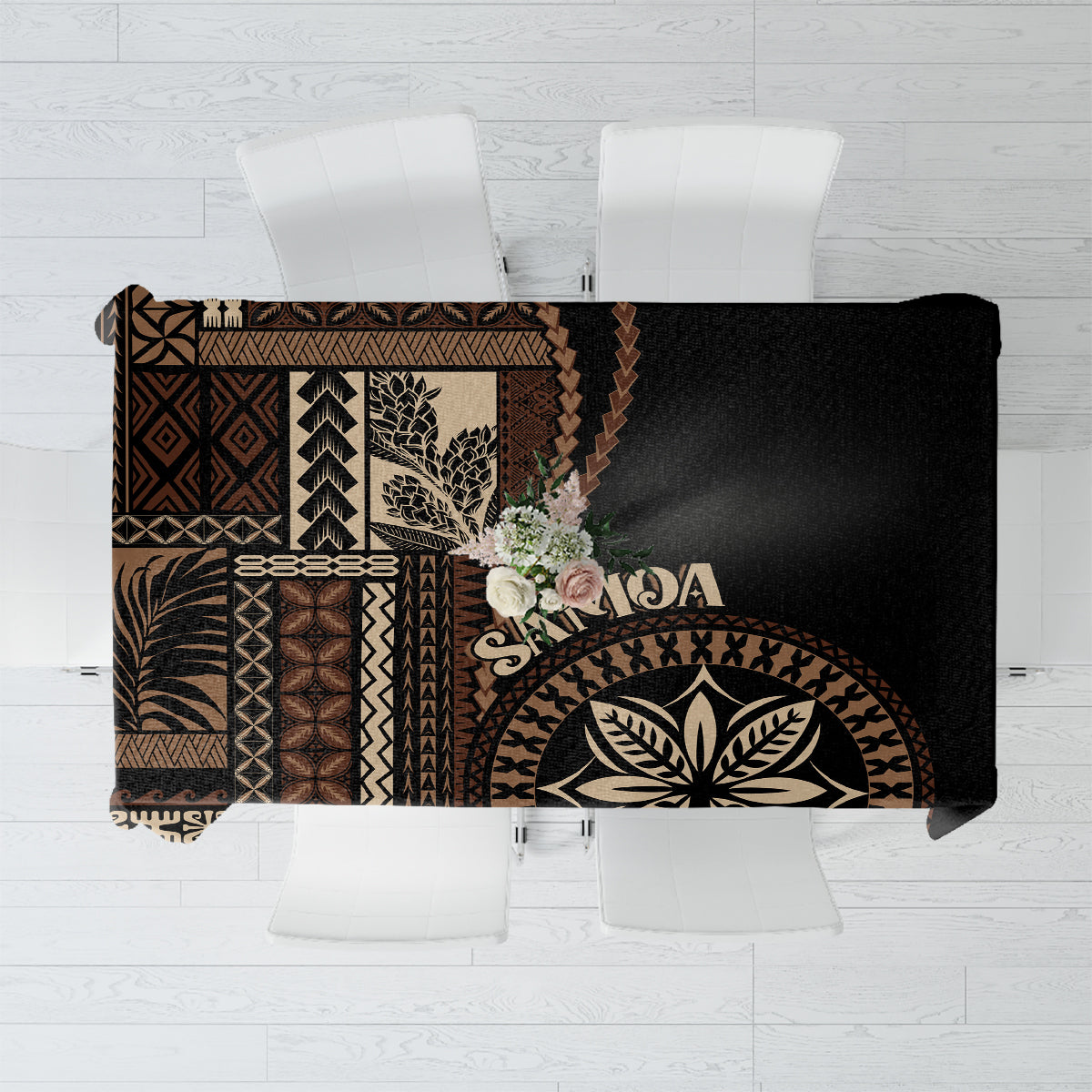 Samoa Siapo Motif Tablecloth Classic Style - Black Ver LT7 Black - Polynesian Pride