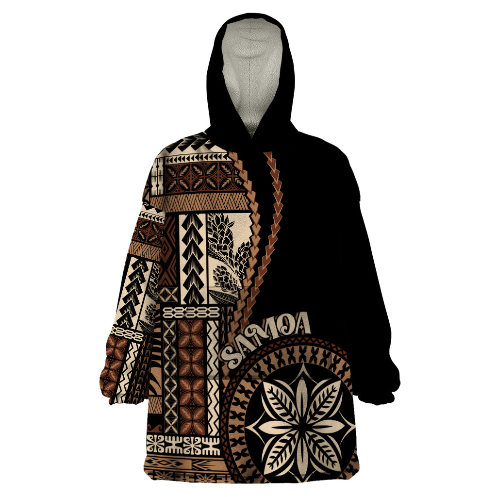 Samoa Siapo Motif Wearable Blanket Hoodie Classic Style - Black Ver LT7 One Size Black - Polynesian Pride