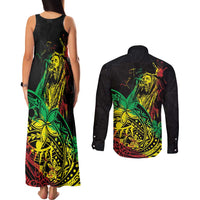 Personalised Reggae Jawaiian Festive Couples Matching Tank Maxi Dress and Long Sleeve Button Shirt Mix Polynesian