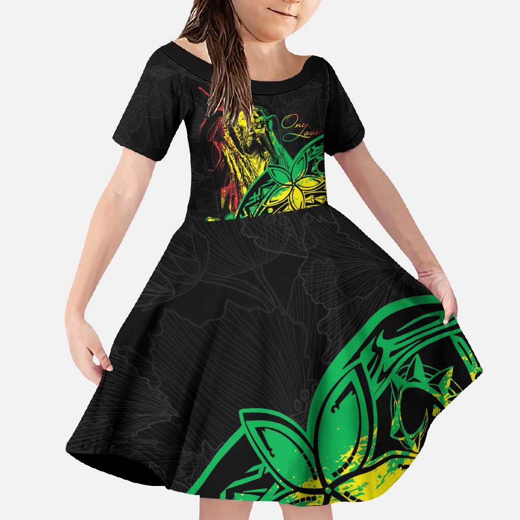 Personalised Reggae Jawaiian Festive Family Matching Long Sleeve Bodycon Dress and Hawaiian Shirt Mix Polynesian