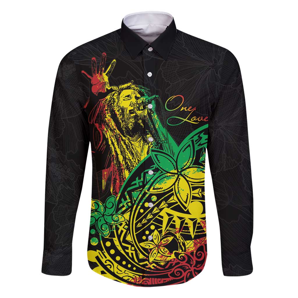 Personalised Reggae Jawaiian Festive Family Matching Long Sleeve Bodycon Dress and Hawaiian Shirt Mix Polynesian