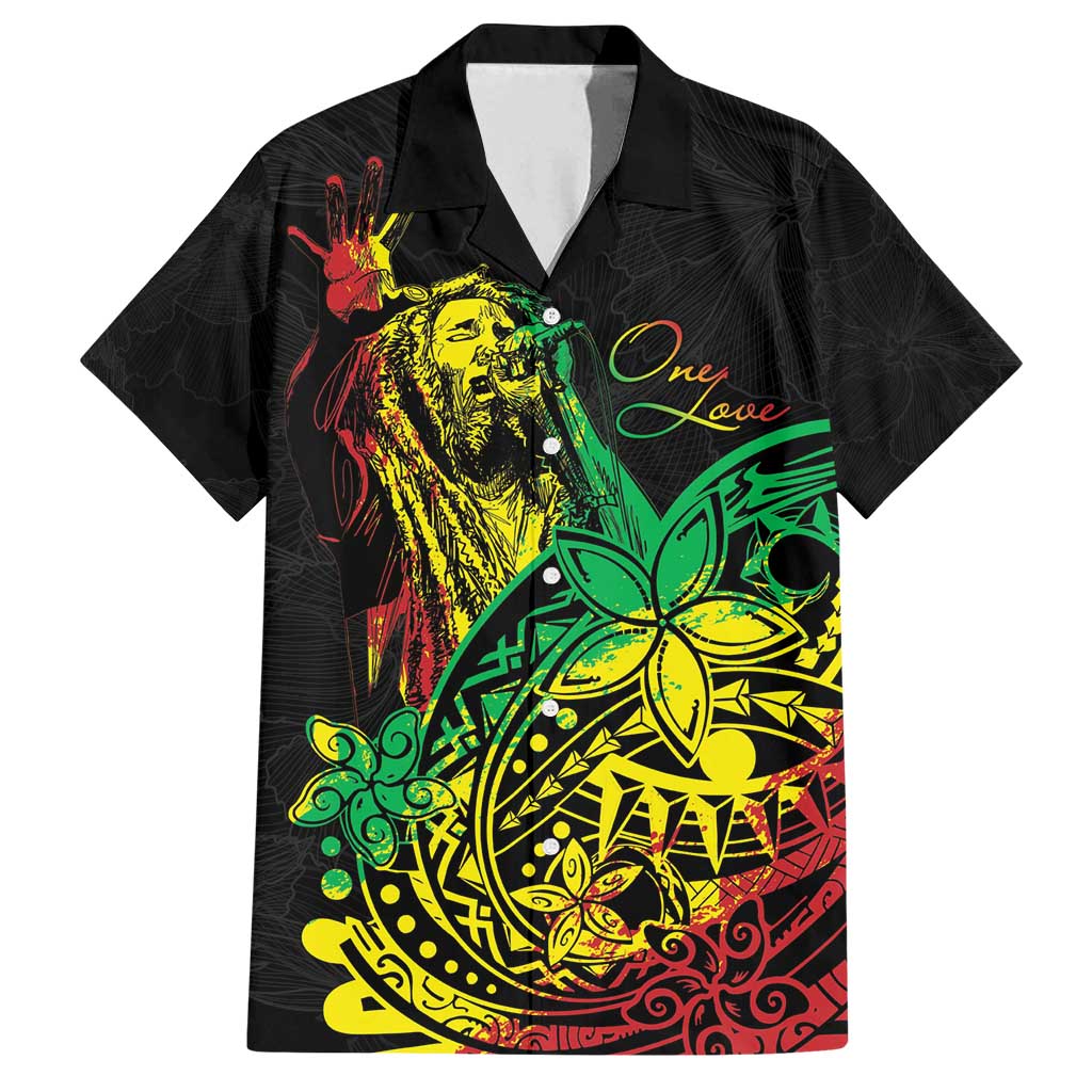 Personalised Reggae Jawaiian Festive Family Matching Off Shoulder Short Dress and Hawaiian Shirt Mix Polynesian LT7 Dad's Shirt - Short Sleeve Reggae - Polynesian Pride