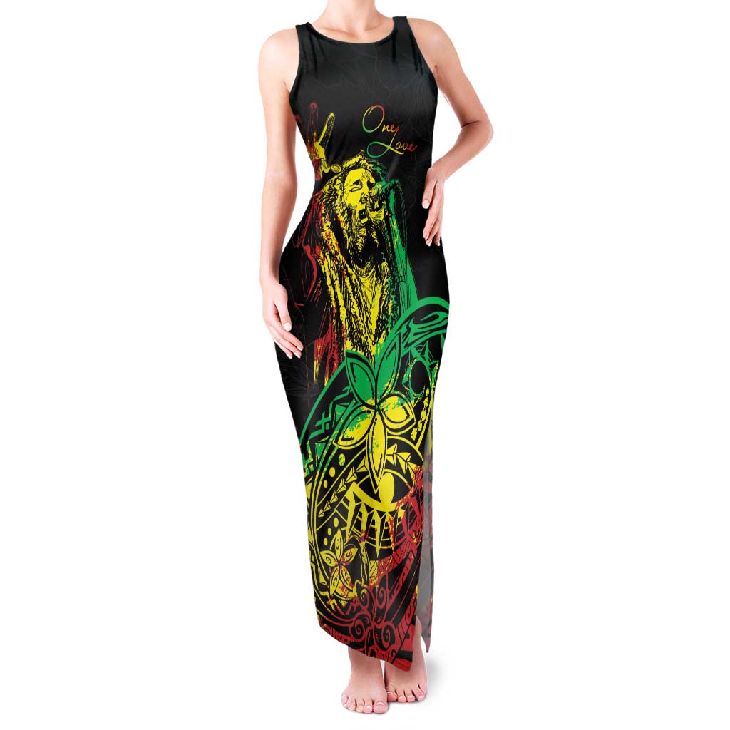 Personalised Reggae Jawaiian Festive Family Matching Tank Maxi Dress and Hawaiian Shirt Mix Polynesian