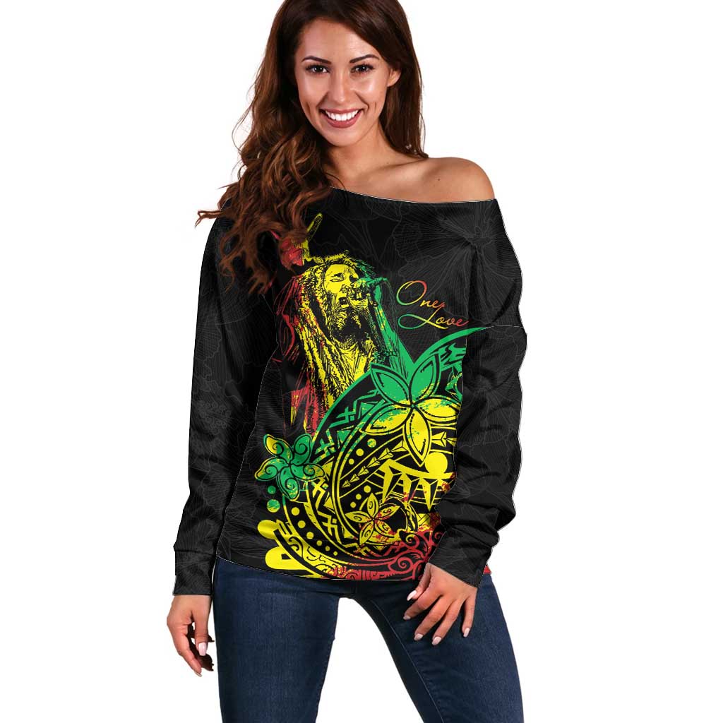 Personalised Reggae Jawaiian Festive Off Shoulder Sweater Mix Polynesian LT7 Women Reggae - Polynesian Pride