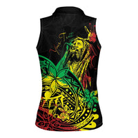 Personalised Reggae Jawaiian Festive Women Sleeveless Polo Shirt Mix Polynesian