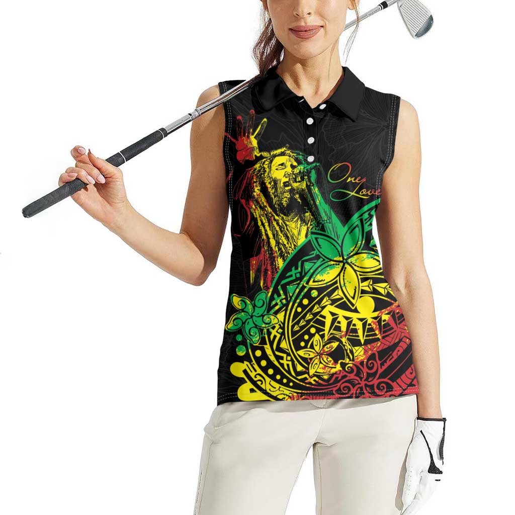 Personalised Reggae Jawaiian Festive Women Sleeveless Polo Shirt Mix Polynesian