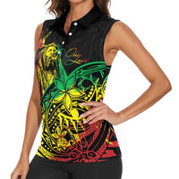 Personalised Reggae Jawaiian Festive Women Sleeveless Polo Shirt Mix Polynesian