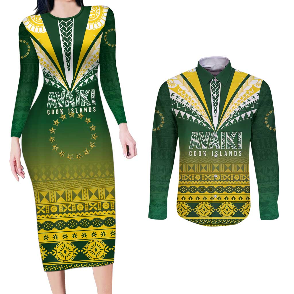 Cook Islands Rugby Custom Couples Matching Long Sleeve Bodycon Dress and Long Sleeve Button Shirt Kuki Avaiki - Polynesian Pride