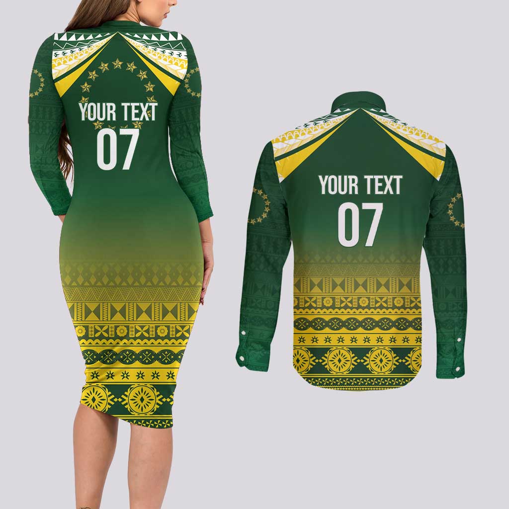 Cook Islands Rugby Custom Couples Matching Long Sleeve Bodycon Dress and Long Sleeve Button Shirt Kuki Avaiki - Polynesian Pride
