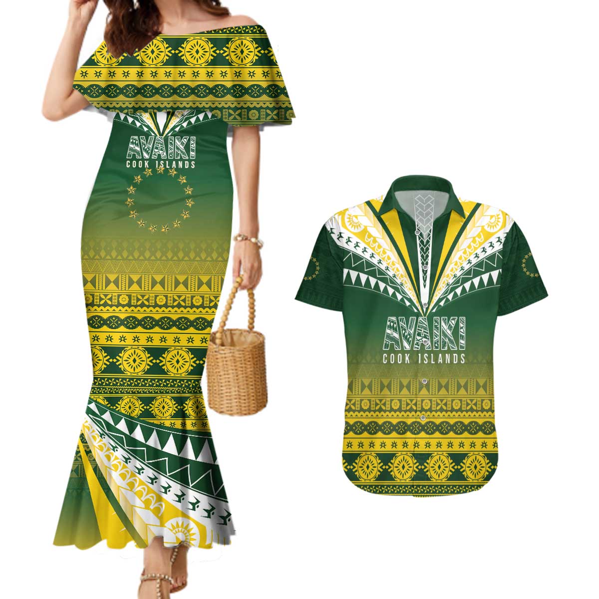 Cook Islands Rugby Custom Couples Matching Mermaid Dress and Hawaiian Shirt Kuki Avaiki - Polynesian Pride