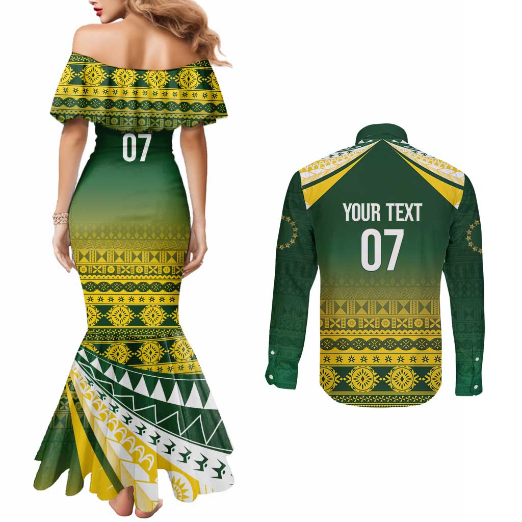 Cook Islands Rugby Custom Couples Matching Mermaid Dress and Long Sleeve Button Shirt Kuki Avaiki - Polynesian Pride