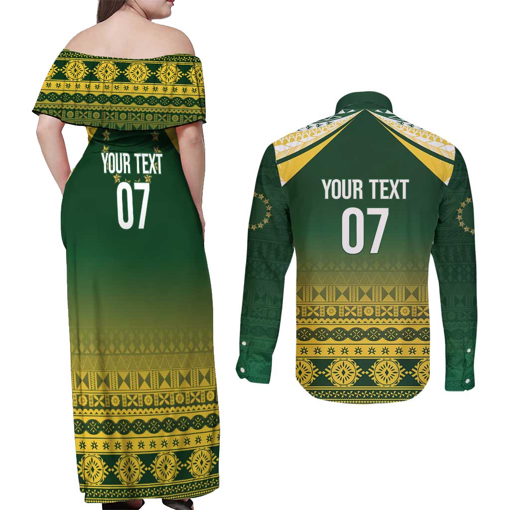 Cook Islands Rugby Custom Couples Matching Off Shoulder Maxi Dress and Long Sleeve Button Shirt Kuki Avaiki - Polynesian Pride