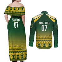 Cook Islands Rugby Custom Couples Matching Off Shoulder Maxi Dress and Long Sleeve Button Shirt Kuki Avaiki - Polynesian Pride