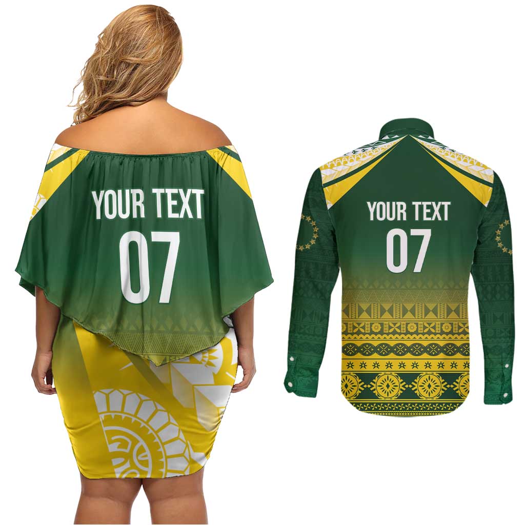 Cook Islands Rugby Custom Couples Matching Off Shoulder Short Dress and Long Sleeve Button Shirt Kuki Avaiki - Polynesian Pride