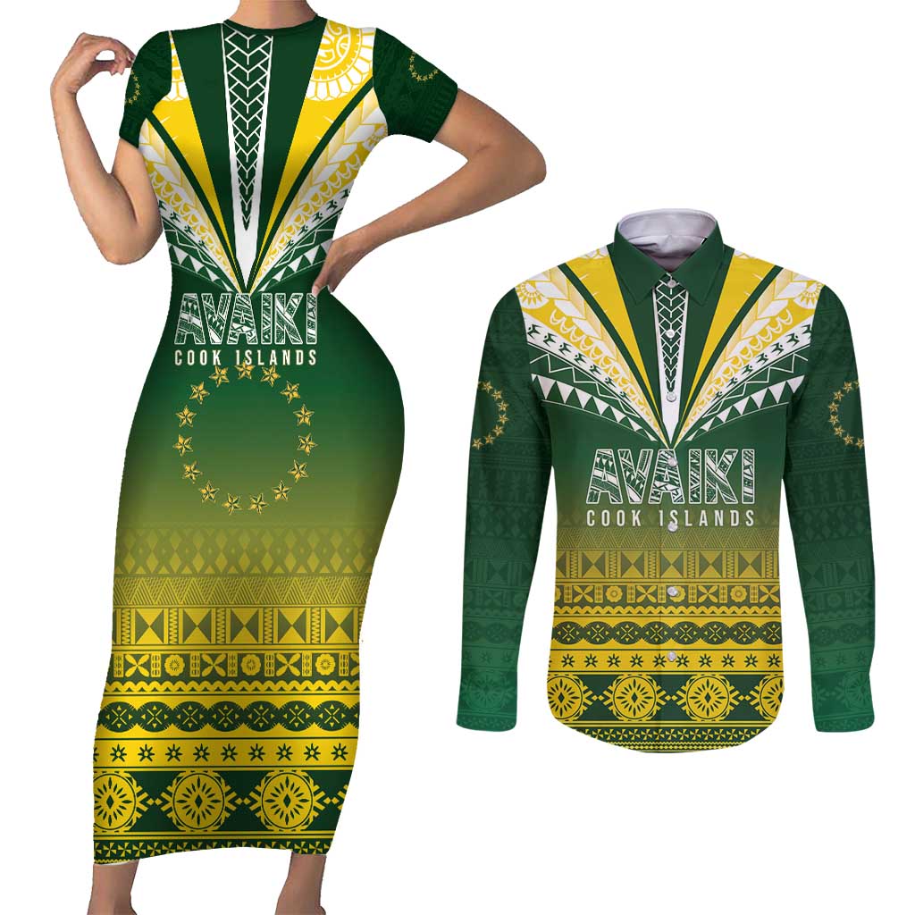 Cook Islands Rugby Custom Couples Matching Short Sleeve Bodycon Dress and Long Sleeve Button Shirt Kuki Avaiki - Polynesian Pride
