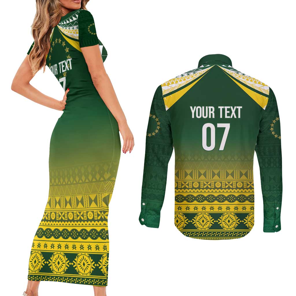 Cook Islands Rugby Custom Couples Matching Short Sleeve Bodycon Dress and Long Sleeve Button Shirt Kuki Avaiki - Polynesian Pride