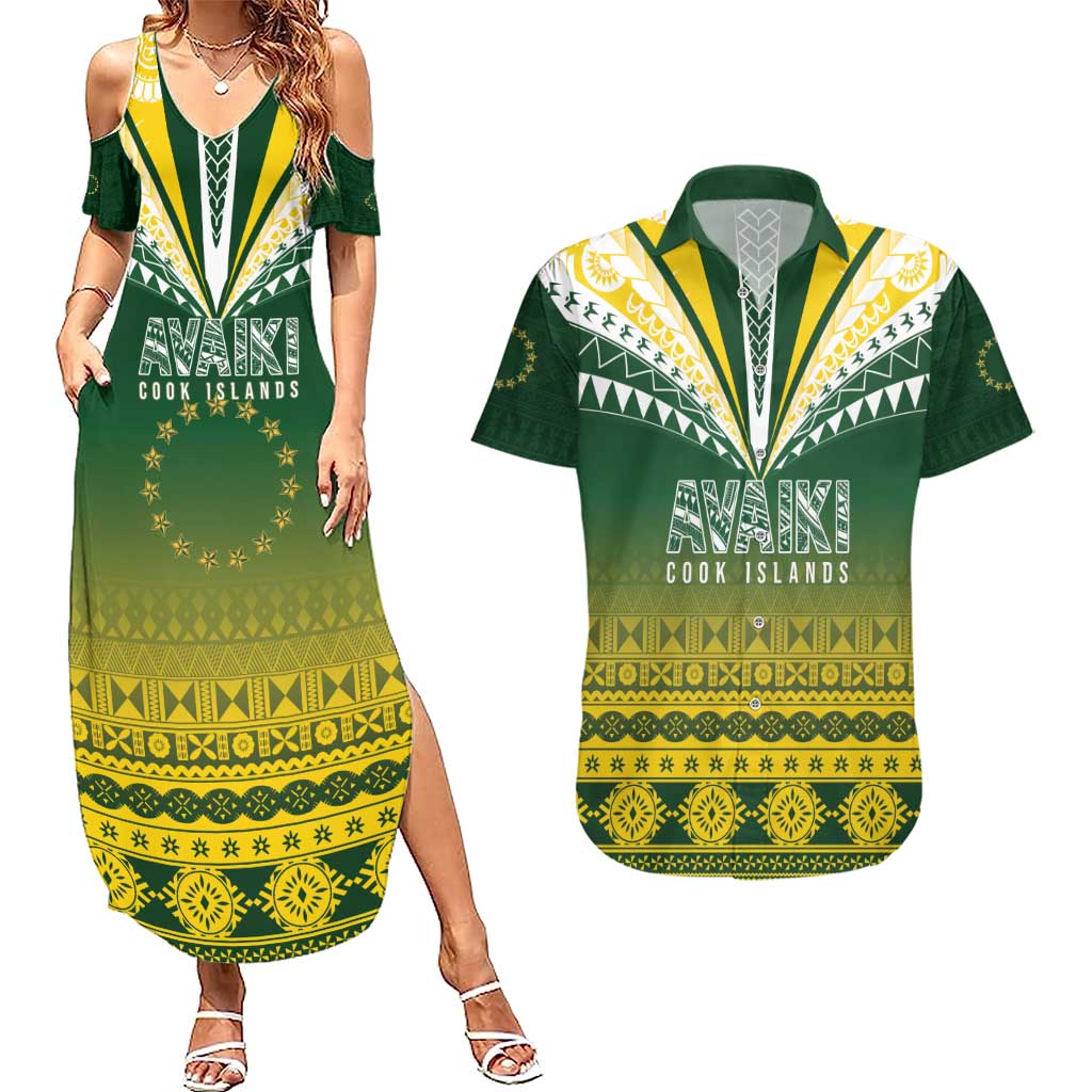 Cook Islands Rugby Custom Couples Matching Summer Maxi Dress and Hawaiian Shirt Kuki Avaiki - Polynesian Pride