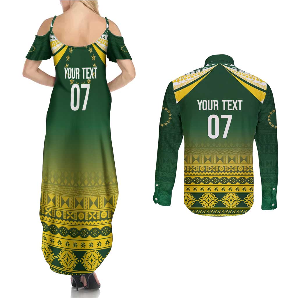 Cook Islands Rugby Custom Couples Matching Summer Maxi Dress and Long Sleeve Button Shirt Kuki Avaiki - Polynesian Pride