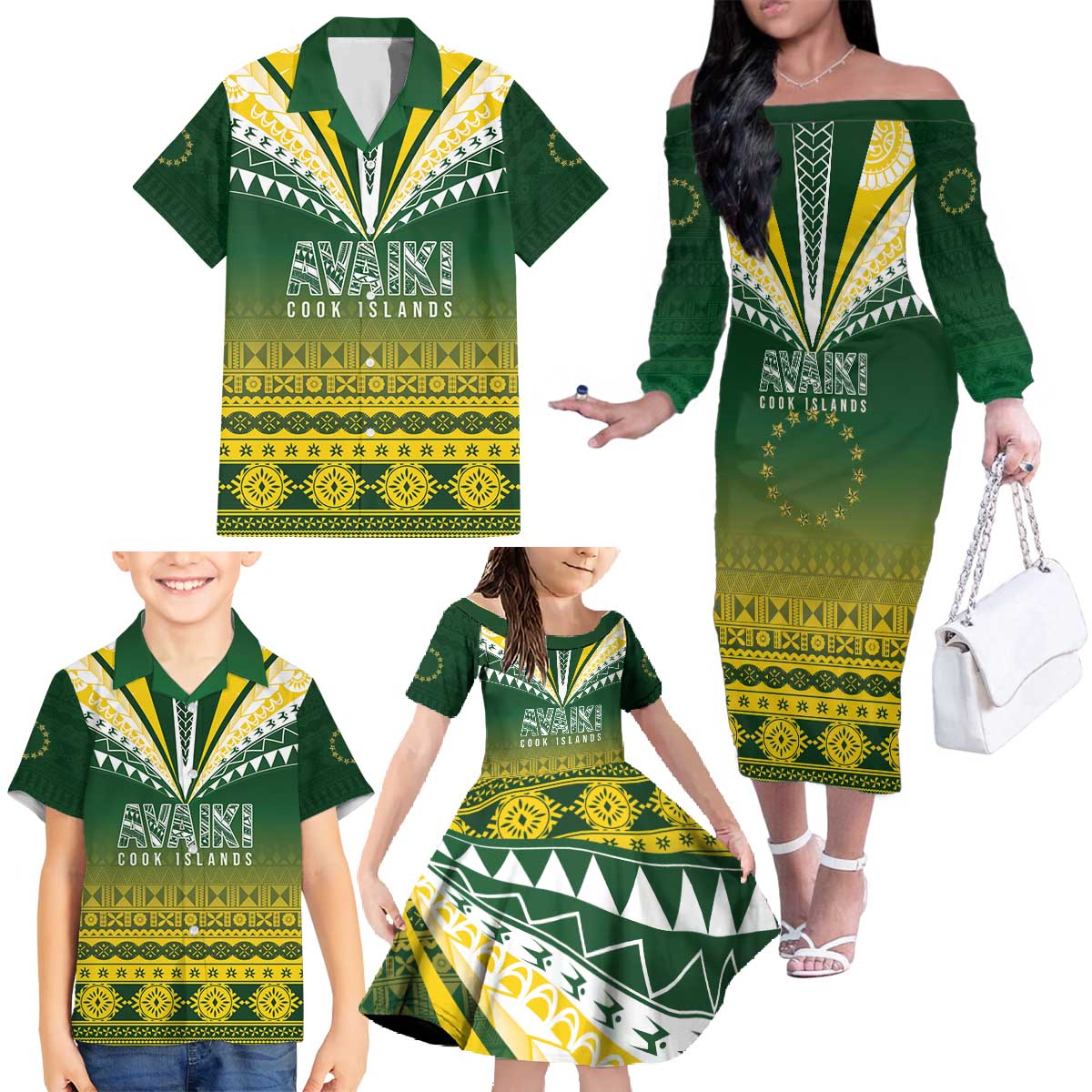 Cook Islands Rugby Custom Family Matching Off The Shoulder Long Sleeve Dress and Hawaiian Shirt Kuki Avaiki - Polynesian Pride