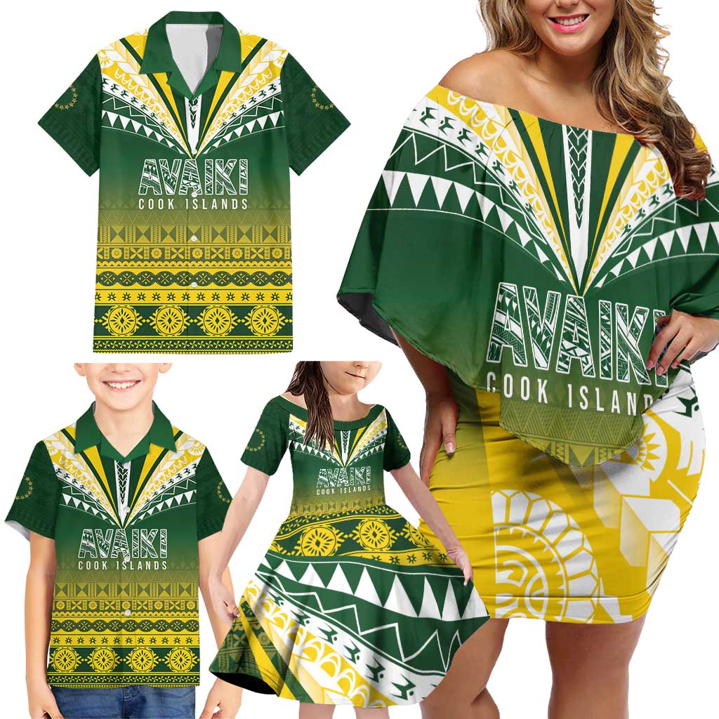 Cook Islands Rugby Custom Family Matching Off Shoulder Short Dress and Hawaiian Shirt Kuki Avaiki - Polynesian Pride