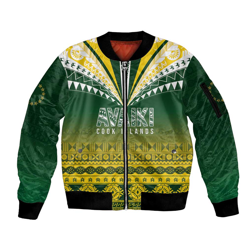 Cook Islands Rugby Custom Sleeve Zip Bomber Jacket Kuki Avaiki LT7 Unisex Yellow Green - Polynesian Pride