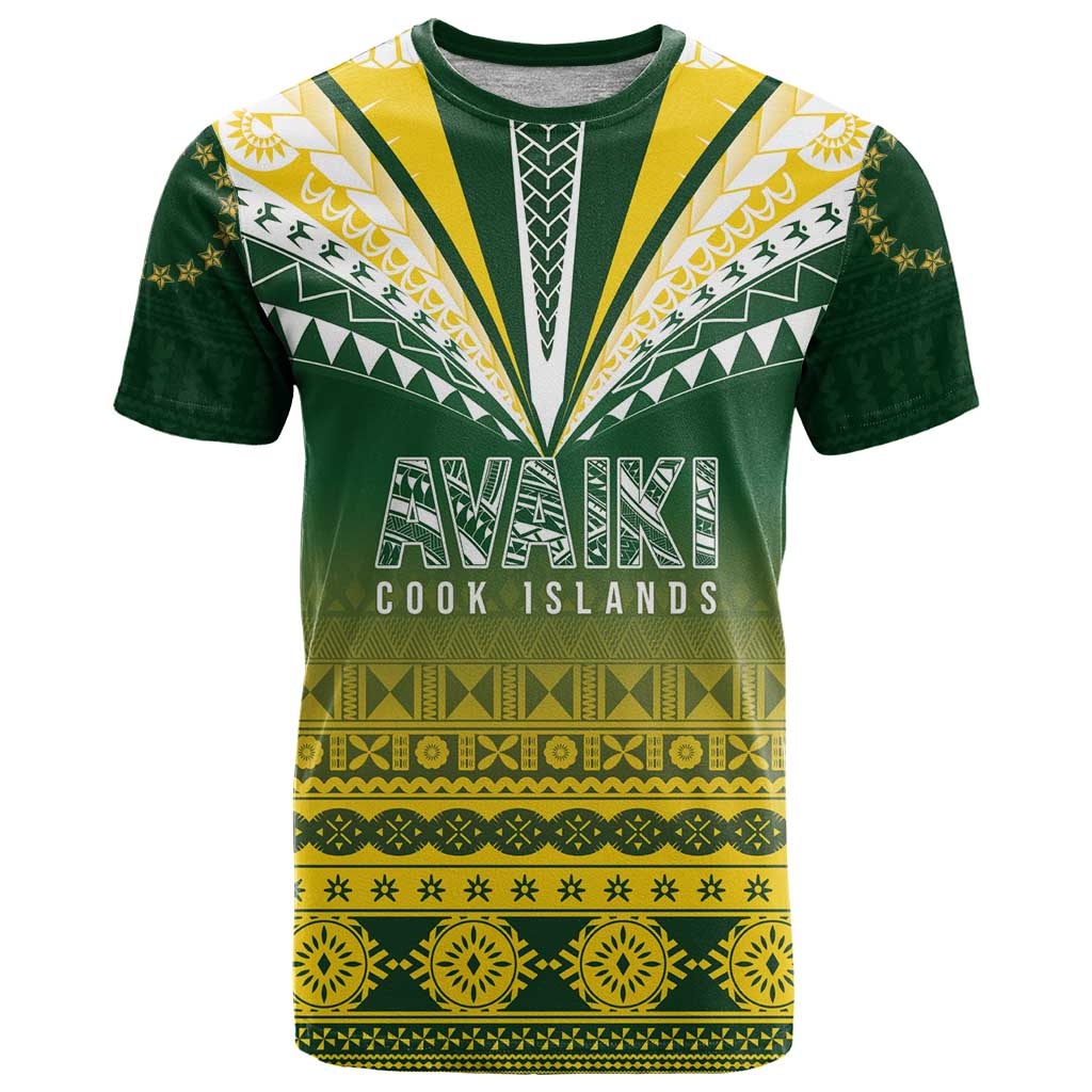 Cook Islands Rugby Custom T Shirt Kuki Avaiki LT7 Yellow Green - Polynesian Pride