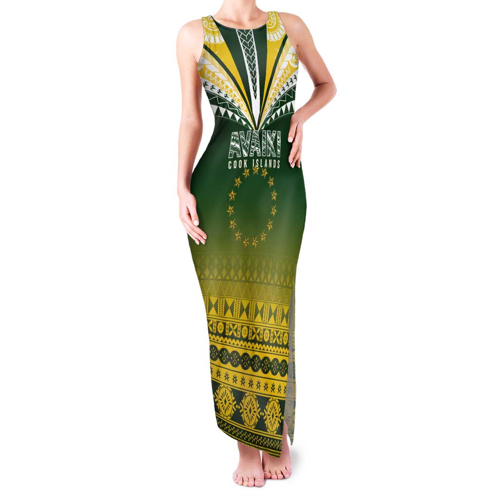 Cook Islands Rugby Custom Tank Maxi Dress Kuki Avaiki LT7 Women Yellow Green - Polynesian Pride