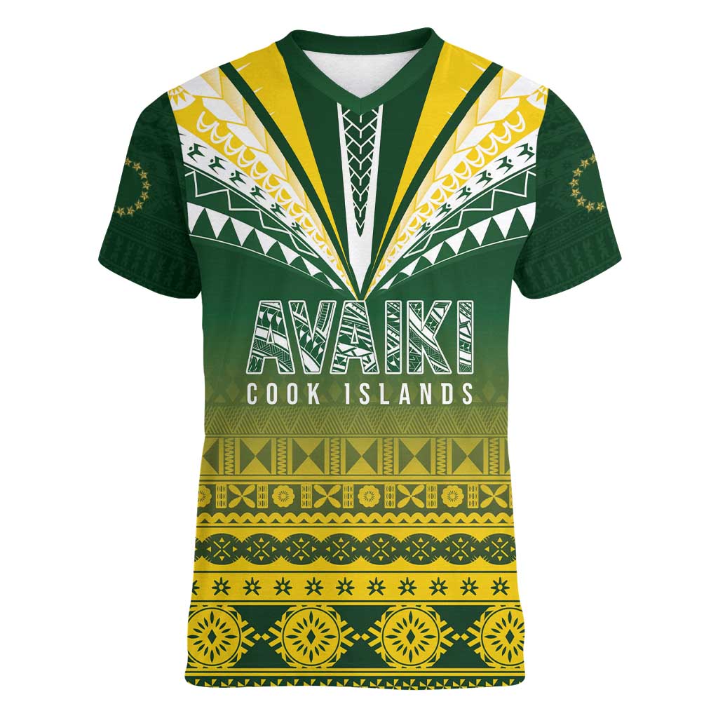 Cook Islands Rugby Custom Women V-Neck T-Shirt Kuki Avaiki - Polynesian Pride