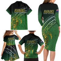 Cook Islands Rugby Kuki Avaiki Family Matching Long Sleeve Bodycon Dress and Hawaiian Shirt Tribal Turtle - Polynesian Pride