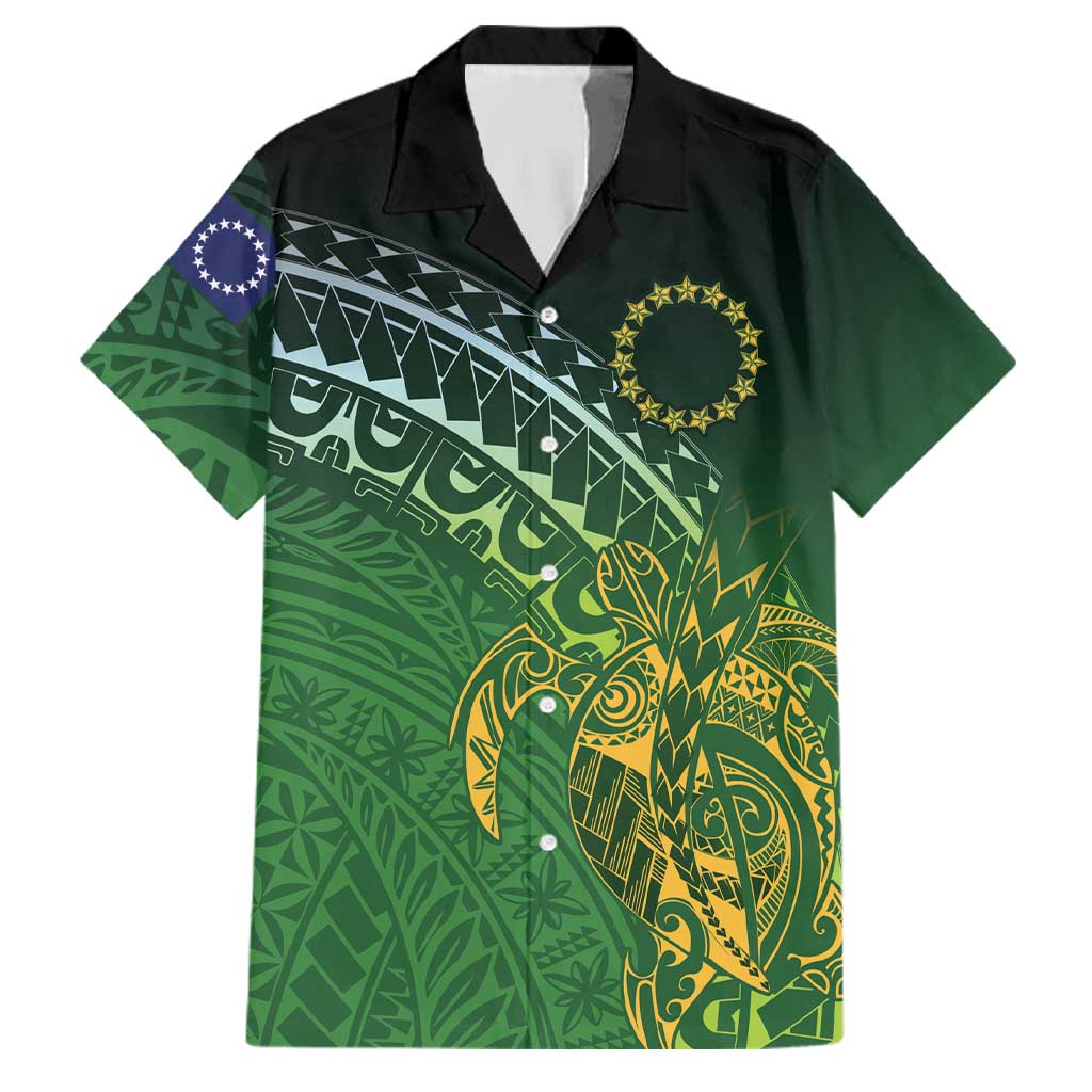 Cook Islands Rugby Kuki Avaiki Family Matching Mermaid Dress and Hawaiian Shirt Tribal Turtle LT7 Dad's Shirt - Short Sleeve Dark Green - Polynesian Pride