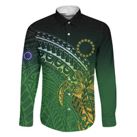 Cook Islands Rugby Kuki Avaiki Family Matching Mermaid Dress and Hawaiian Shirt Tribal Turtle LT7 Dad's Shirt - Long Sleeve Dark Green - Polynesian Pride